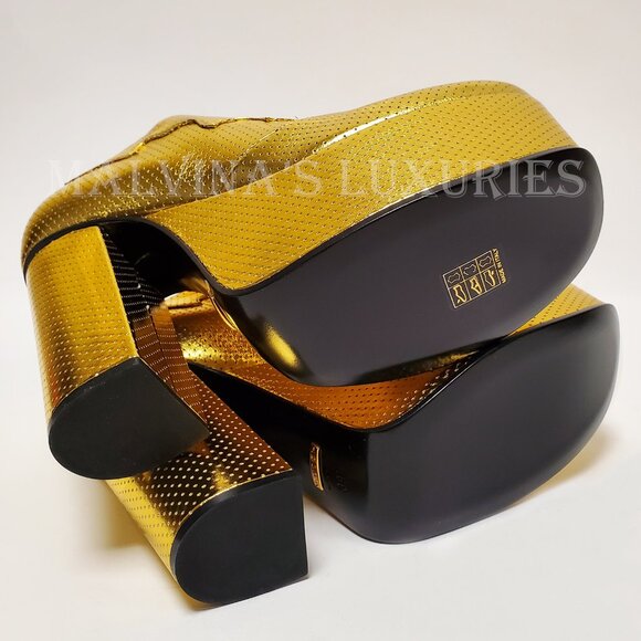 GUCCI SHOES OTIS GOLD LEATHER PLATFORM LACE UP PUMPS sz 39.5 9.5 US - Picture 13 of 15